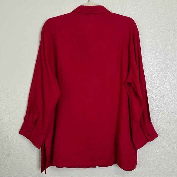 Moda International 100% Linen Red Button Down Women's Shirt, Size XL - Picture 5 of 11